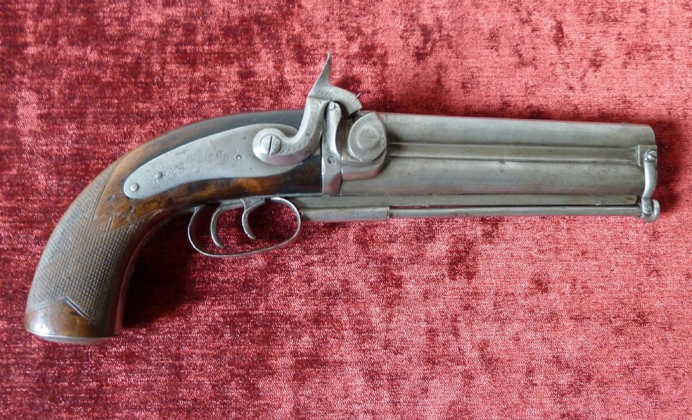 19TH CENTURY NIGHT WATCHMANS DOUBLE BARREL PISTOL View II