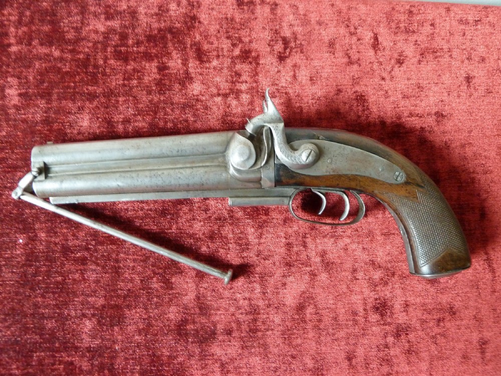 19TH CENTURY NIGHT WATCHMANS DOUBLE BARREL PISTOL View V