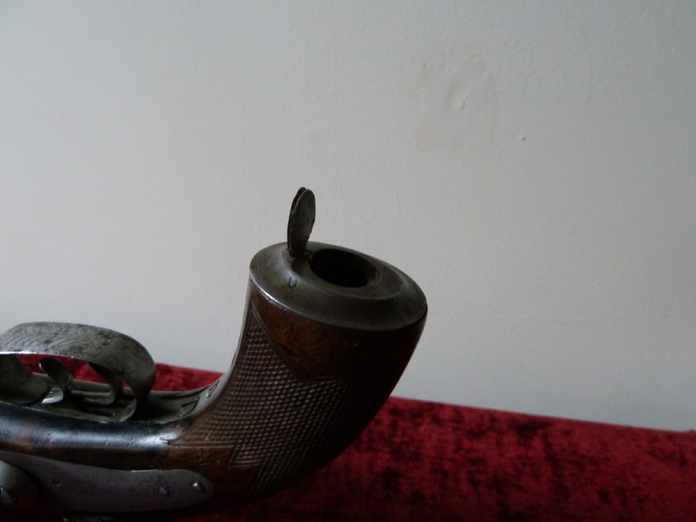 19TH CENTURY NIGHT WATCHMANS DOUBLE BARREL PISTOL View X