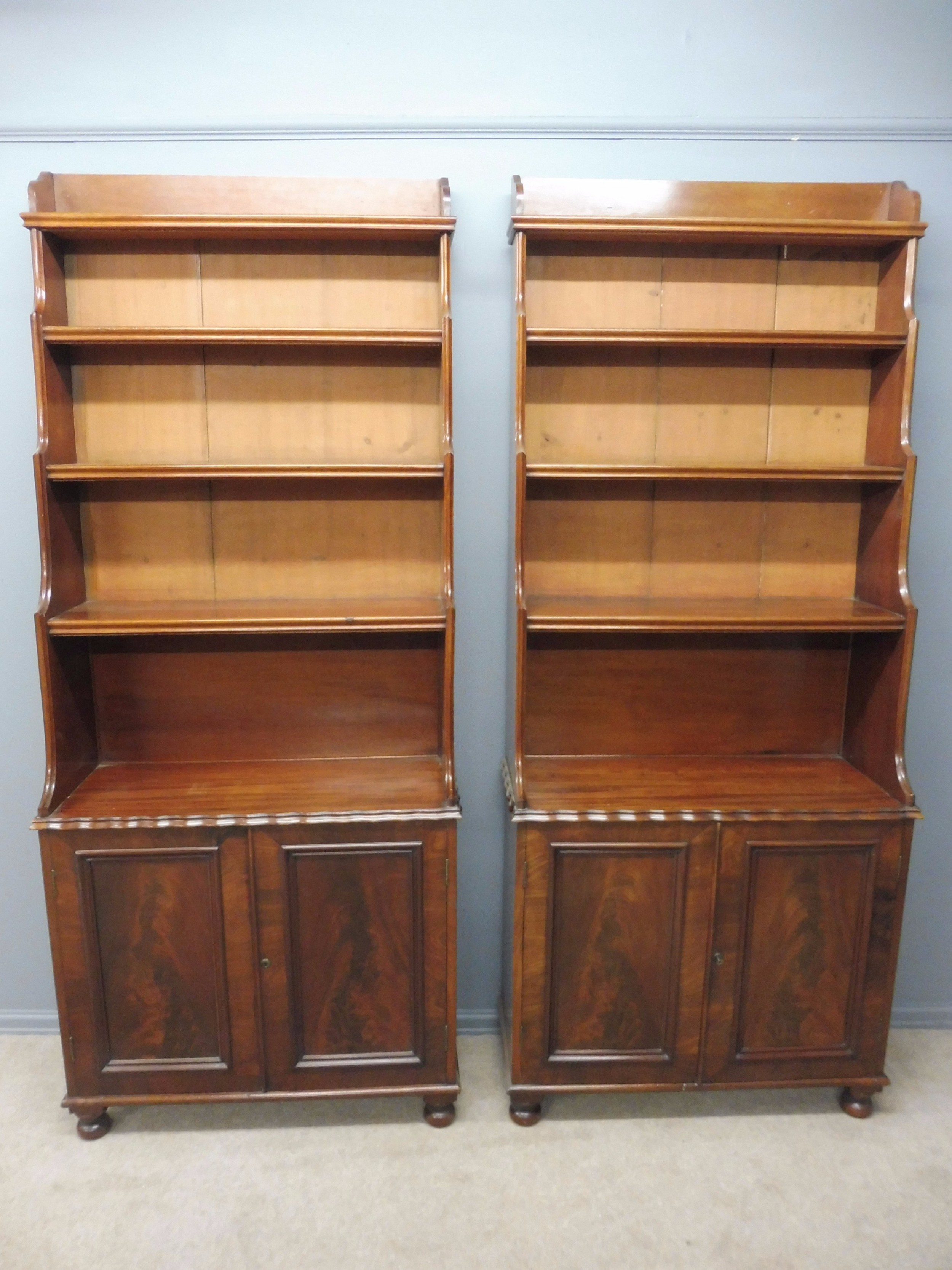 Superb Pair Of Victorian Waterfall Mahogany Bookcases Circa 1860