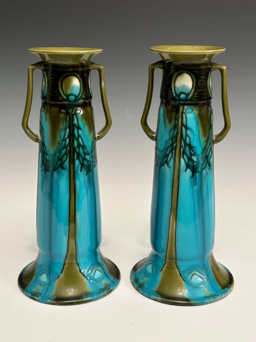 PAIR OF LARGE MINTON SECESSIONIST HAND PAINTED VASES