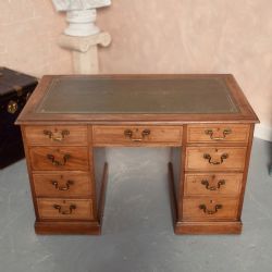 TWIN PEDESTAL DESK LEATHER MAHOGANY
