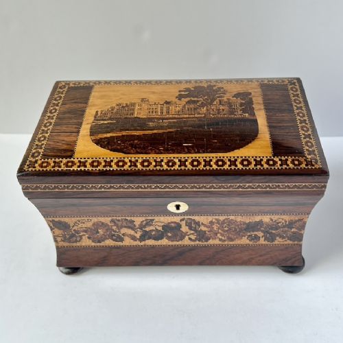 Tunbridge Ware Double Tea Caddy. “Penshurst Place” 1850. 728