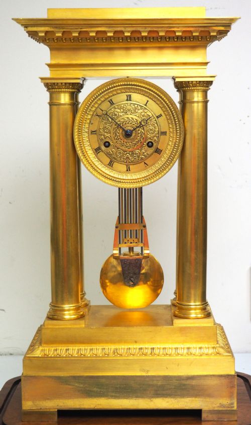 French Pin Wheel Regulator Table Portico Mantel Clock - Pin Wheel Escapement Solid Bronze Ormolu Case