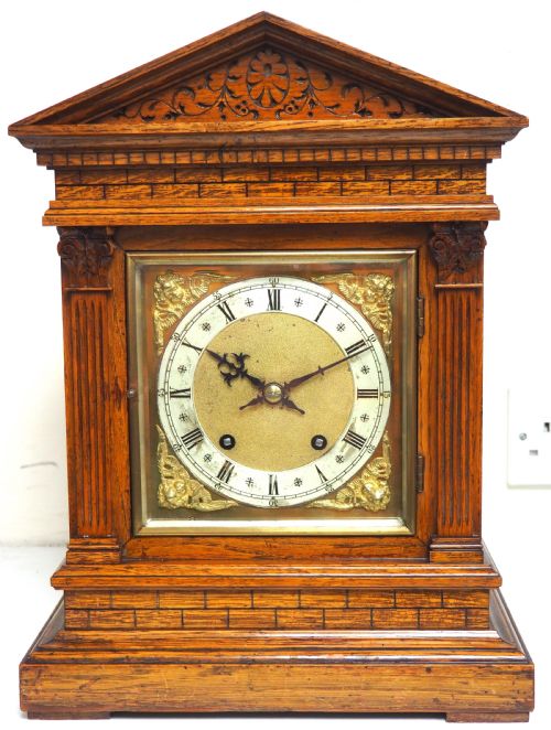 Superb Antique German Oak 8-Day Mantel Clock Ting Tang Striking Bracket Clock by HAC
