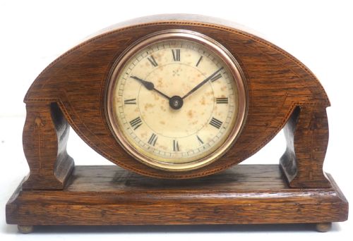 Impressive Solid Oak Edwardian Timepiece Clock with Satinwood Ebony Inlaid Decoration by HAC