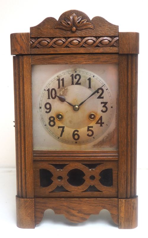 Carved Cased German Mantel Visible Swinging Pendulum - 8-Day Striking Mantle Clock
