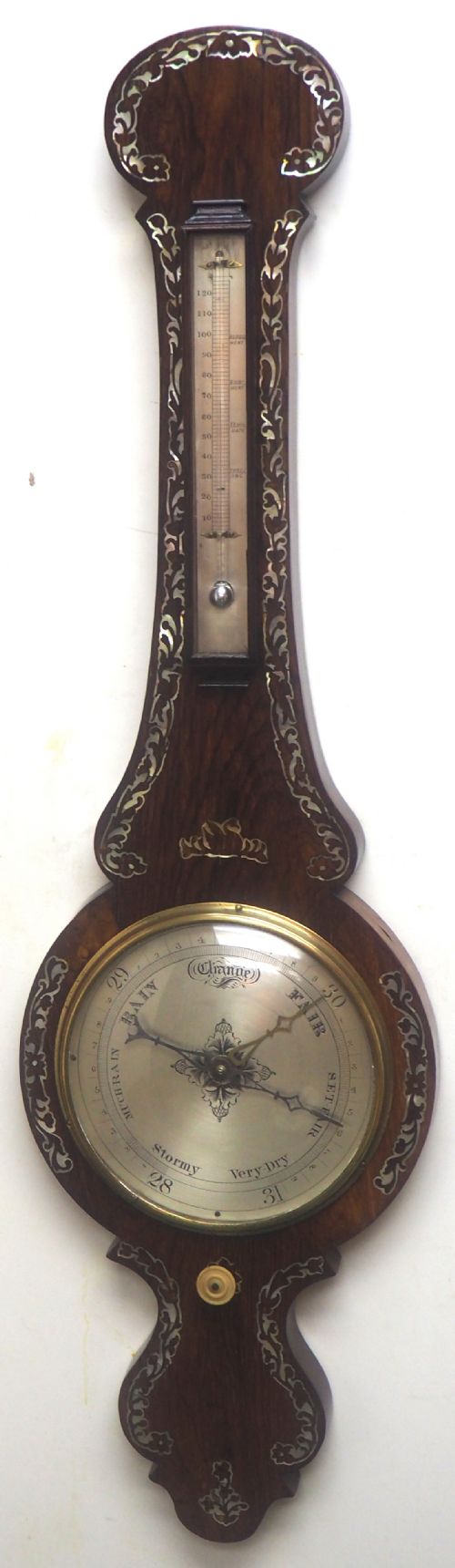 Antique Rosewood Inlaid Barometer Thermometer with Onion Top C1850
