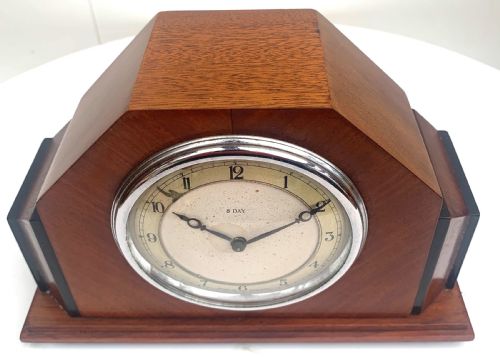 Impressive Solid Mahogany Edwardian Balloon Timepiece Mantel Clock Inlaid Decoration