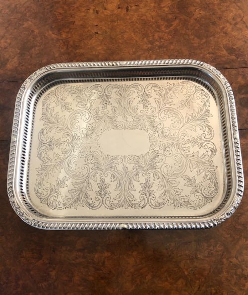 Large Antique Edwardian Engraved Silver Plated Tea Tray