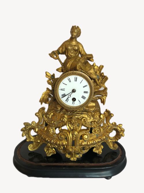 Antique Victorian French Ornate Gilded Mantle Clock