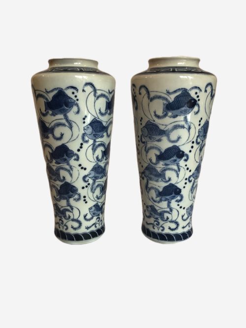 Pair of Antique Chinese Blue & White Vases