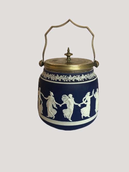 Antique Edwardian Wedgwood Jasper Ware Biscuit Barrel