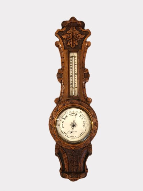 Antique Carved Oak Banjo Barometer