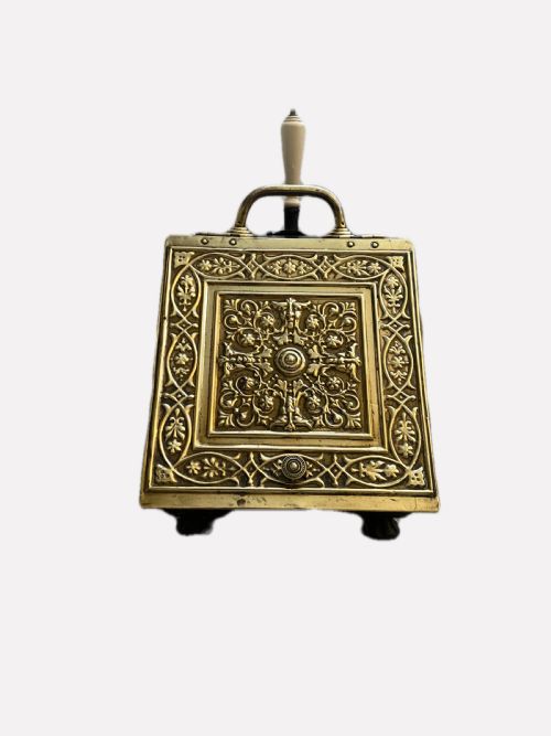 Antique Victorian Ornate Quality Brass Coal Scuttle & Original Shovel