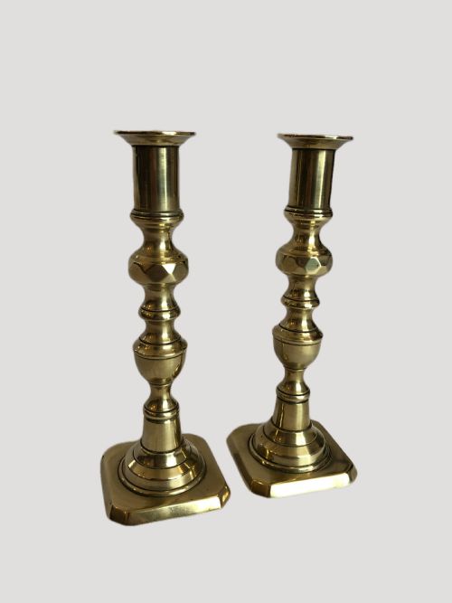 Unusual Pair of Antique Brass Candlesticks