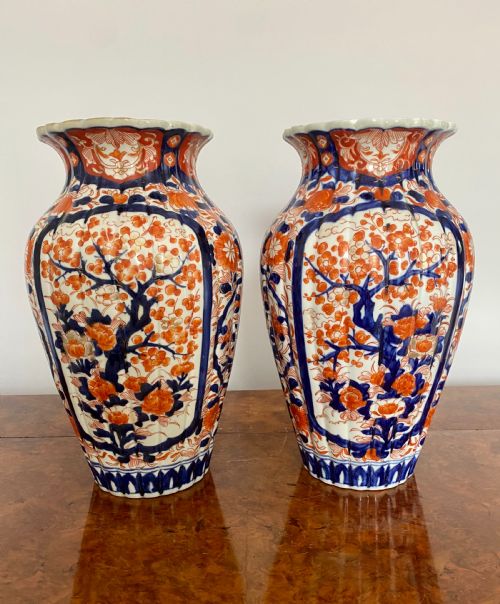 Large Pair of Antique Japanese Quality Imari Vases