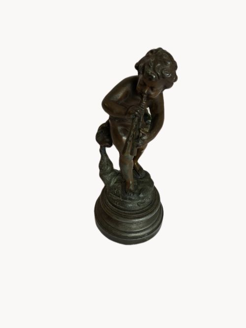 Antique Bronze Figure of a Cupid Playing a Musical Instrument