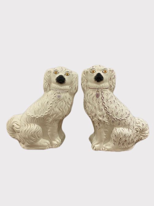 Pair of Antique Victorian Staffordshire Spaniel Seated Dogs