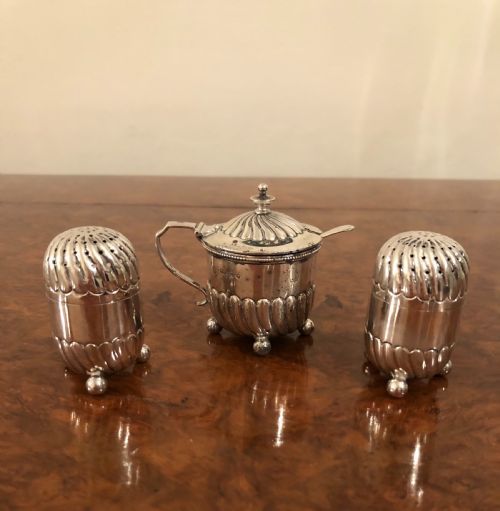 Antique Solid Silver Salt, Pepper & Mustard Pot
