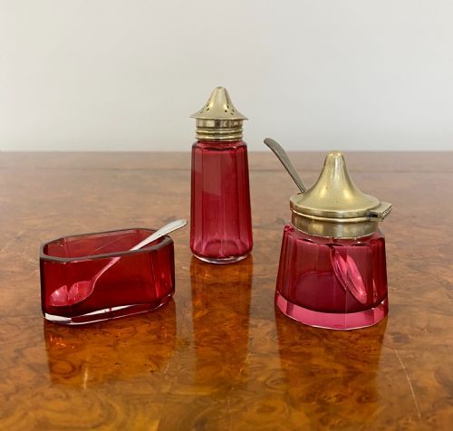 Antique Cranberry Glass Cruet Set