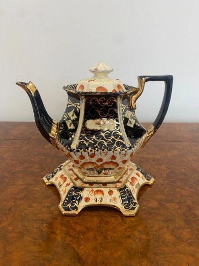 Antique Victorian Royal Davenport Teapot on a Stand