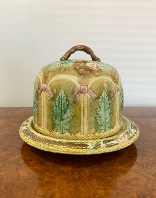 Large Antique Quality Majolica Cheese Dish