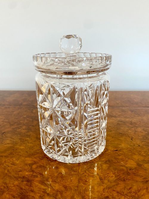 Antique Edwardian Quality Cut Glass Biscuit Barrel