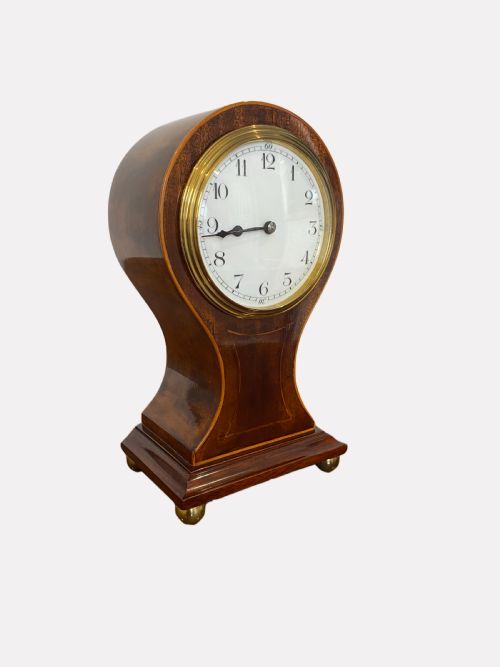 Antique Edwardian Quality Mahogany Inlaid Balloon Shaped Mantle Clock