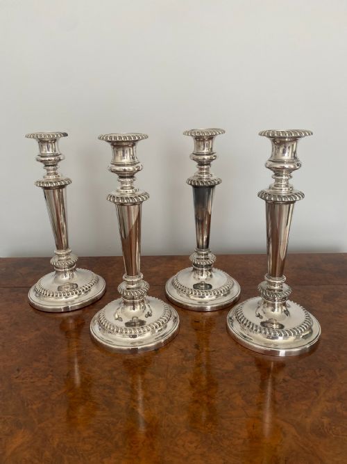 Set of Four Antique Victorian Quality Silver Plated Candlesticks