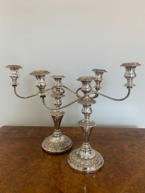 Pair of Antique Edwardian Quality Ornate Silver Plated Candelabras