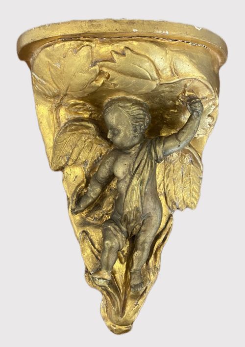 Quality Antique Gilded Plaster Cherub Wall Bracket