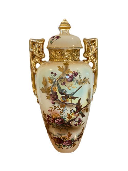 Large Antique Victorian Quality Hand Painted Vase