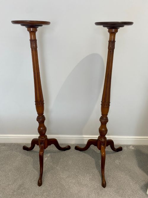 Rare Pair of Antique Edwardian Quality Carved Mahogany Torcheres Stands