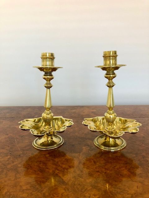 Unusual Pair of Antique Brass Candlesticks