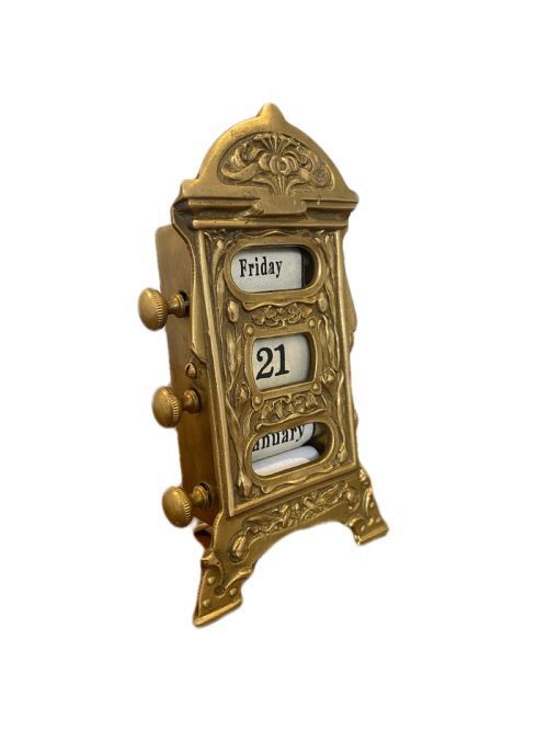 Unusual Antique Edwardian Quality Ornate Brass Desk Calendar