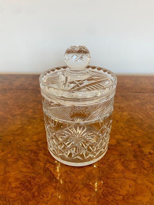 Antique Edwardian Quality Cut Glass Biscuit Barrel