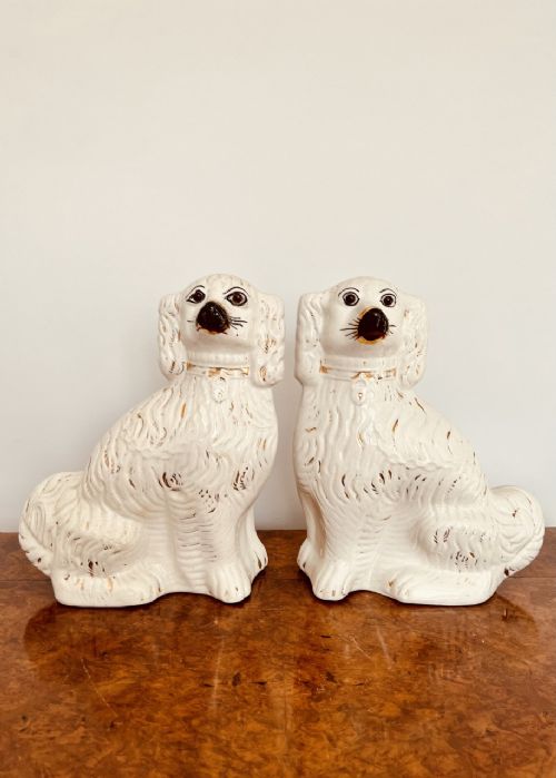 Pair of Antique Victorian Staffordshire Spaniel Seated Dogs