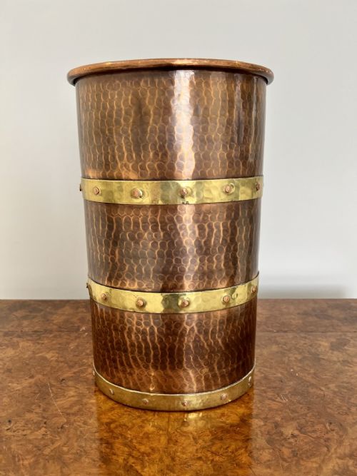 Large Antique Victorian Quality Copper and Brass Log Bin