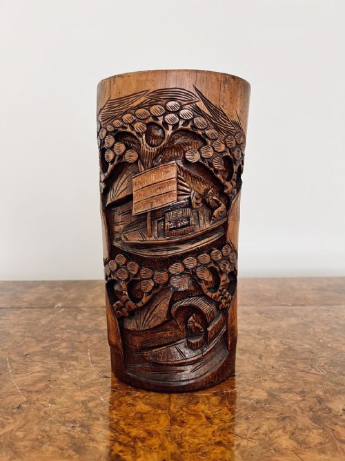 Antique Chinese Quality Carved Bamboo Brush Pot