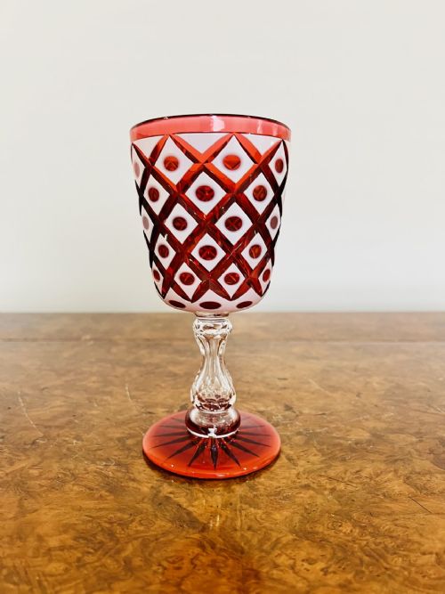 Quality Antique Victorian Glass Overlaid Goblet