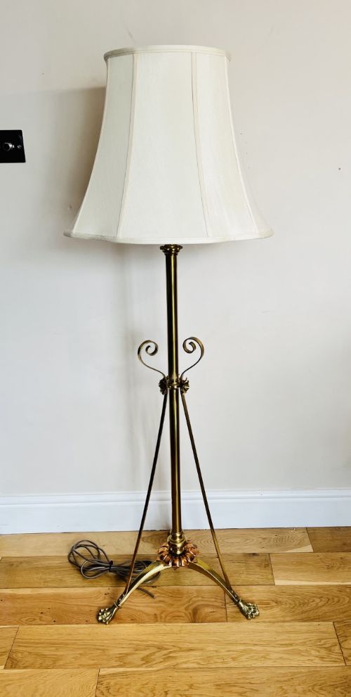 Quality Antique Arts & Crafts Brass Adjustable Floor Lamp