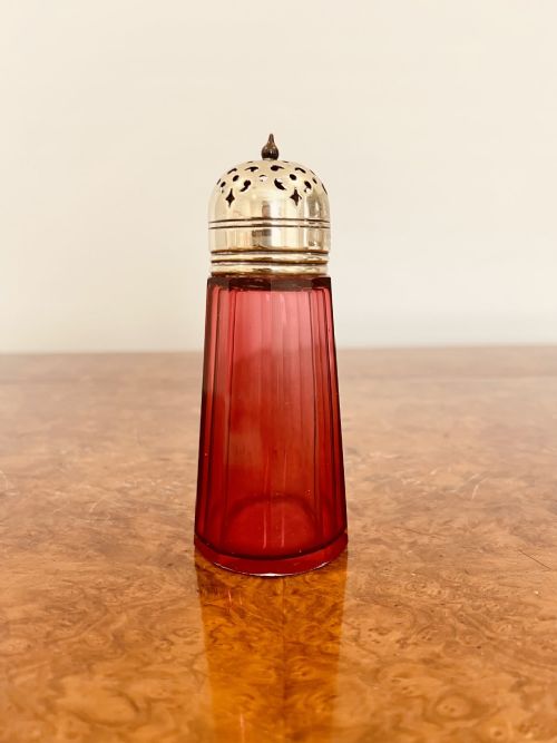 Antique Victorian Cranberry Glass Sugar Sifter