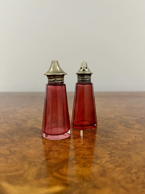 Quality Antique Victorian Cranberry Glass Salt and Pepper Shakers