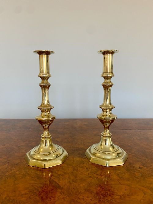 Pair of Antique Victorian Quality Brass Candlesticks