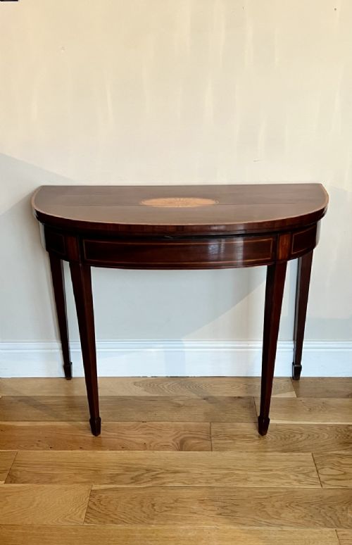Antique George III Quality Mahogany Inlaid Fold Over Card Table