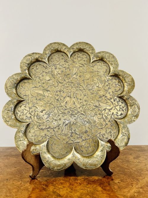 Large Antique Victorian Quality Brass Engraved Tray
