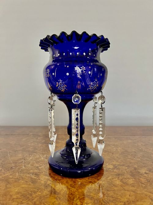 Antique Victorian Quality Blue Glass Lustre