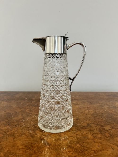 Antique Edwardian Quality Cut Glass and Silver Plated Claret Jug