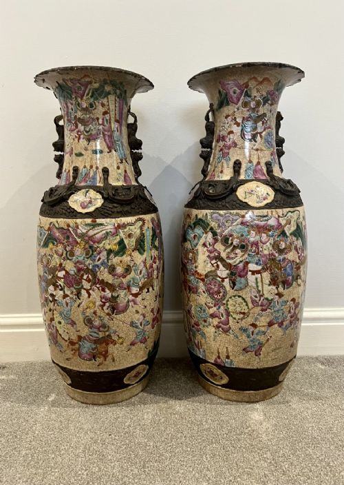 Large Pair of Antique Chinese Crackled Glazed Vases